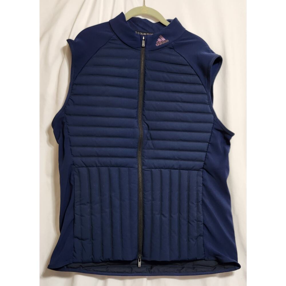Adidas Frost Guard Vest Men’s Navy Blue Golf Duck Down Feathers Full Zip Read!